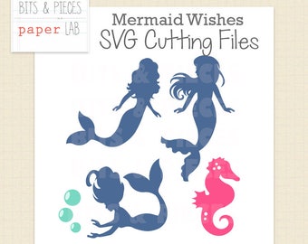 Arquivo de corte SVG: Mermaid Wishes SVG, Mermaid SVG, Seahorse svg Mermaid Party