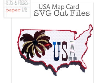 SVG Cutting Files USA Shaped Card, 4th of July SVG, Patriotic svg, Usa Card