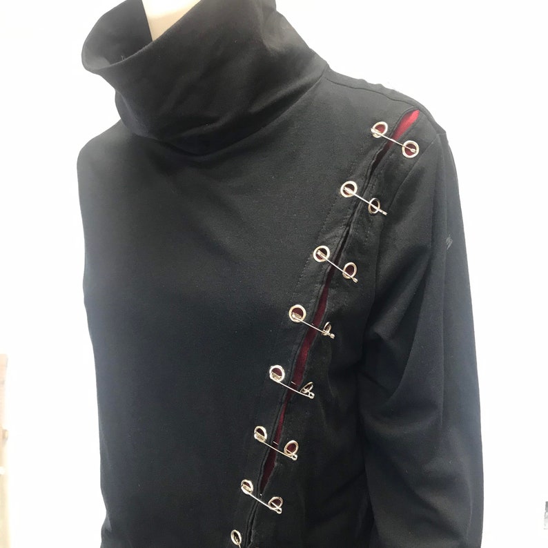 Gothic Turtleneck Women\u2019s Mini Tee Dress Cyberpunk Techwear Long Sleeves T-Shirt Body Conscious Top Steampunk Hand Made in USA by Studio XTC