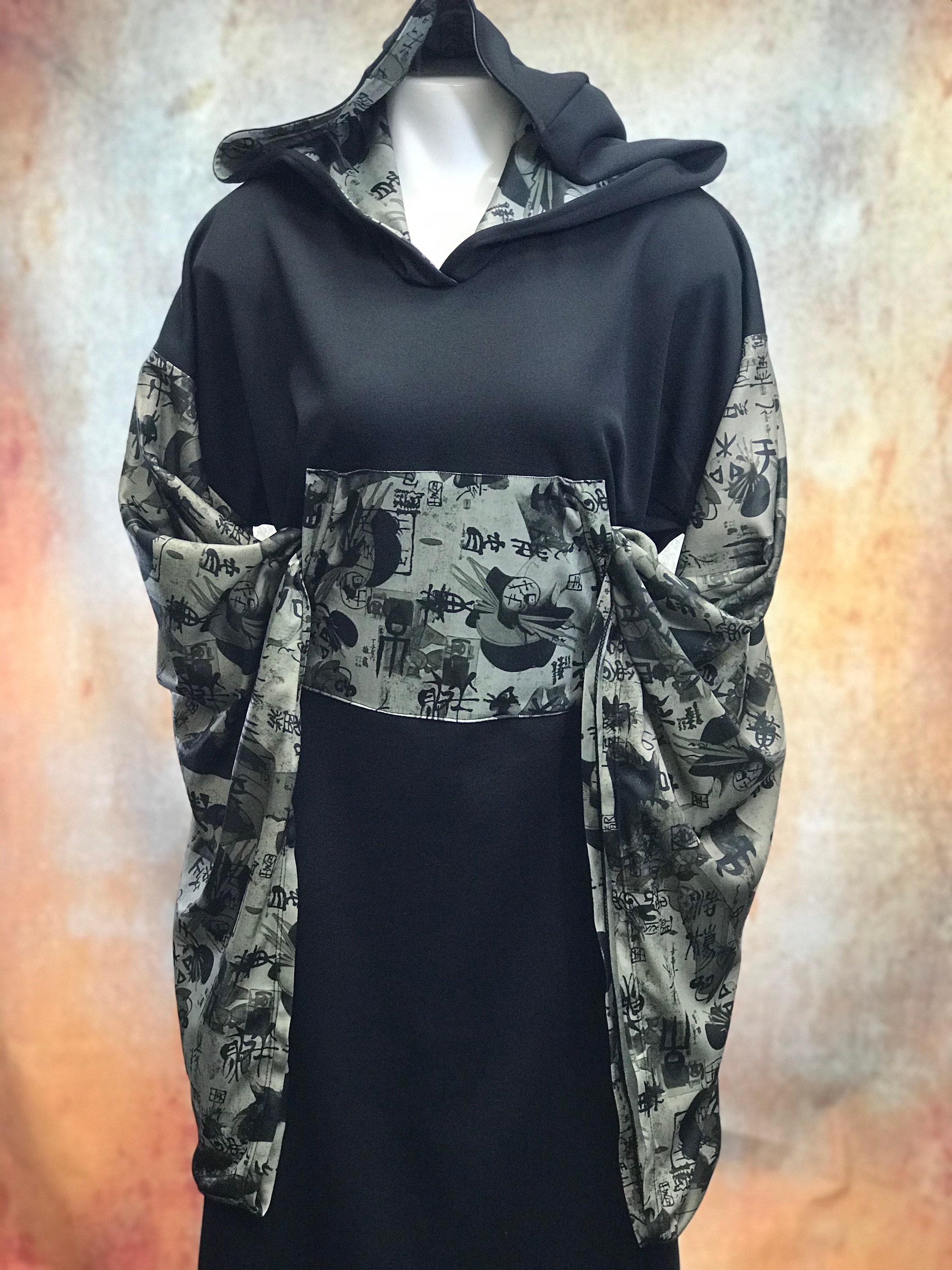 Kimono Maxi Hoodie Dress Japanese Geisha Prints Caftan Etsy