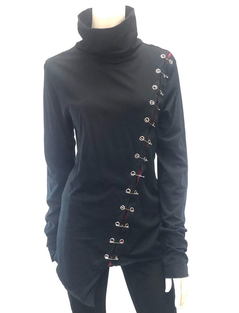 Gothic Turtleneck Women\u2019s Mini Tee Dress Cyberpunk Techwear Long Sleeves T-Shirt Body Conscious Top Steampunk Hand Made in USA by Studio XTC