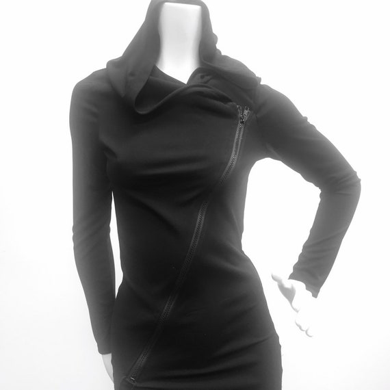 Techwear Dress Cyberpunk Hoodie Mini Dress Gothic Futuristic Steampunk Rave Party Dance Wear Festival Hand Made in USA