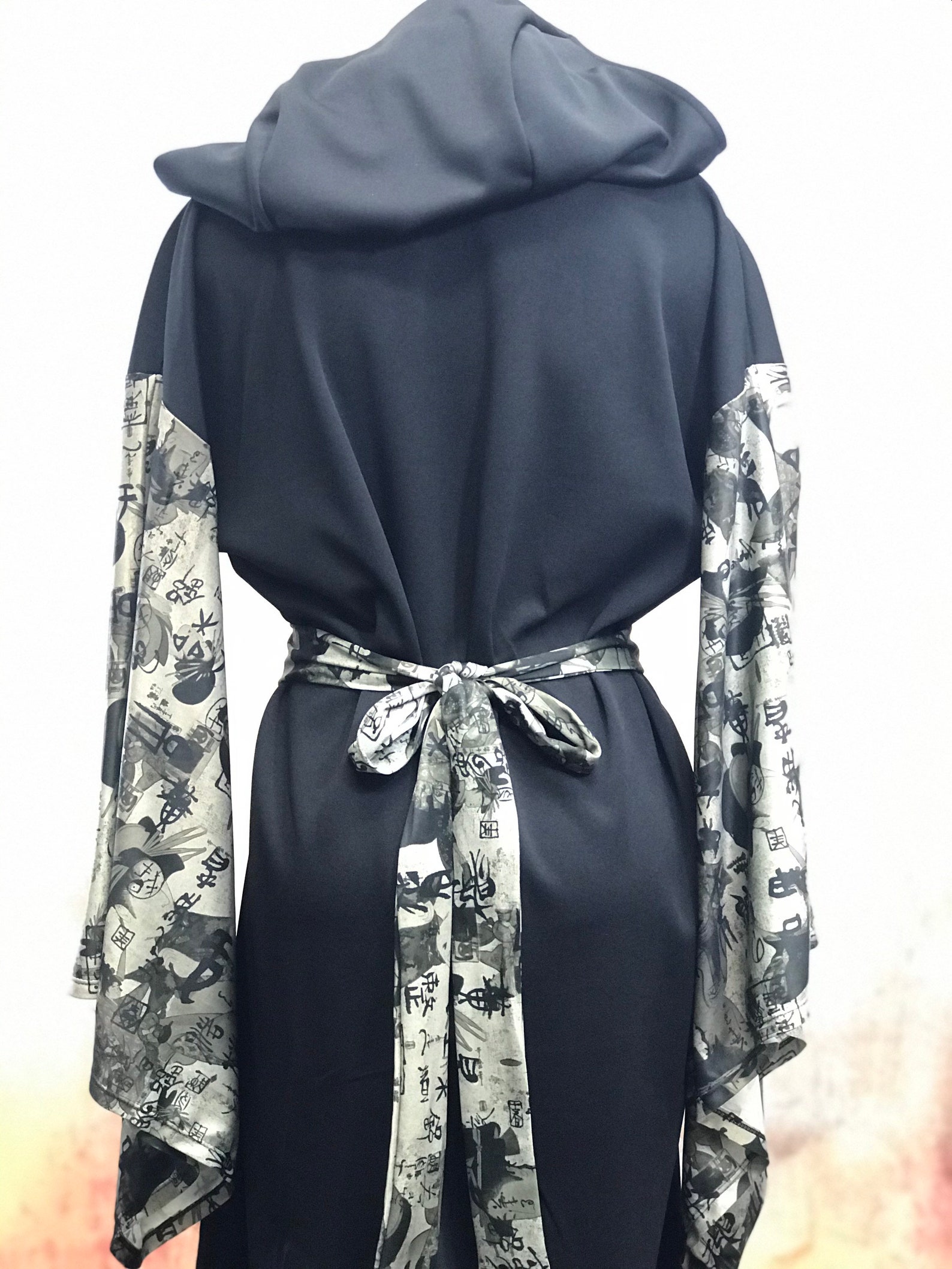 Kimono Maxi Hoodie Dress Japanese Geisha Prints Caftan Etsy