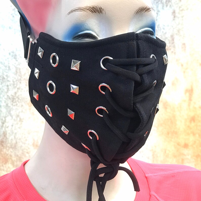 Techwear Gothic Punk Studded Eyelet Face Mask 3 Layers Etsy