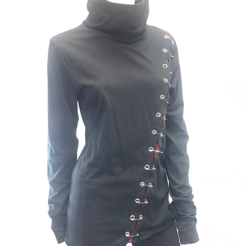 Gothic Turtleneck Women\u2019s Mini Tee Dress Cyberpunk Techwear Long Sleeves T-Shirt Body Conscious Top Steampunk Hand Made in USA by Studio XTC