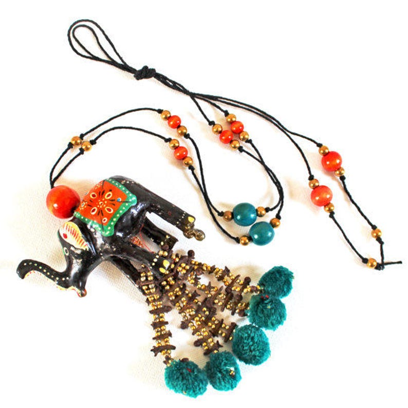Vintage Bohemian Elephant Pendant Necklace with Tassels