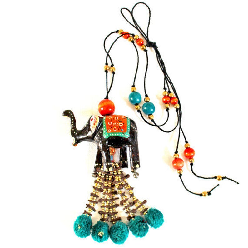 Vintage Bohemian Elephant Pendant Necklace with Tassels