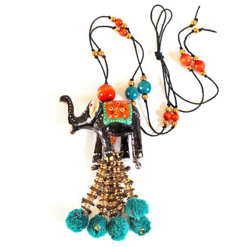 Vintage Bohemian Elephant Pendant Necklace with Tassels
