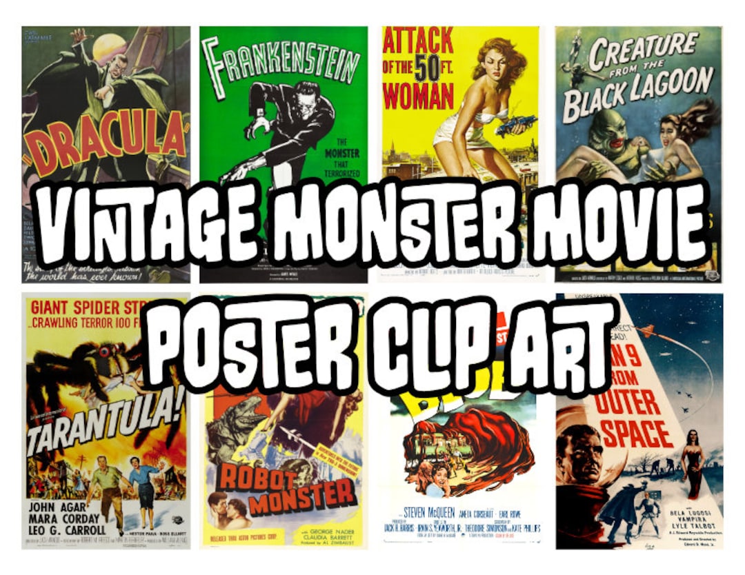 Vintage Monster Movie Poster Clip Art Printable File Instant Download
