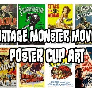 Vintage Monster Movie Poster Clip Art - Printable File - Instant Download