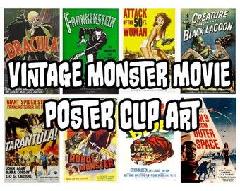 Vintage Monster Movie Poster Clip Art - Printable File - Instant Download
