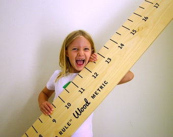 Ruler growth height chart, solid Australian sustainable Hoop Pine timber, metric, new baby gift