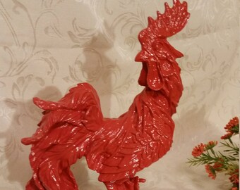 Mod Deep-Orange Rooster Figurine