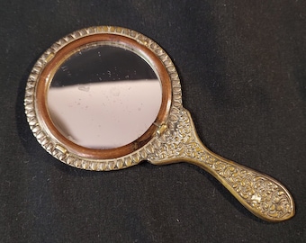 Ornate Miniature Brass Hand Mirror