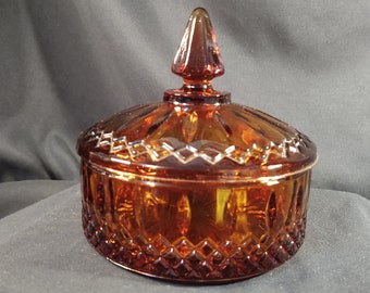 Indiana Glass Amber Princess Pattern Candy Box
