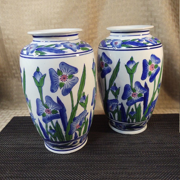 Blue Iris Decorative Vase Pair