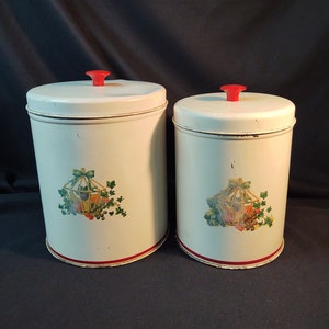 Vintage Metal Kitchen Canister Pair