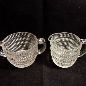Clear Ribbed Glass Sugar Bowl & Creamer Set