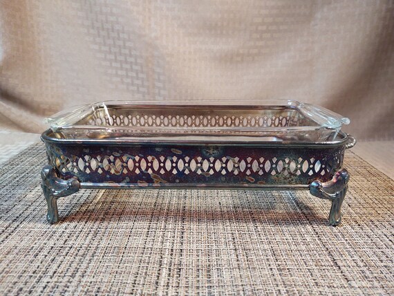 Fire-king Casserole Dish With Silverplate Stand - Etsy Fire-king Casserole Dish With Silverplate Stand - Etsy