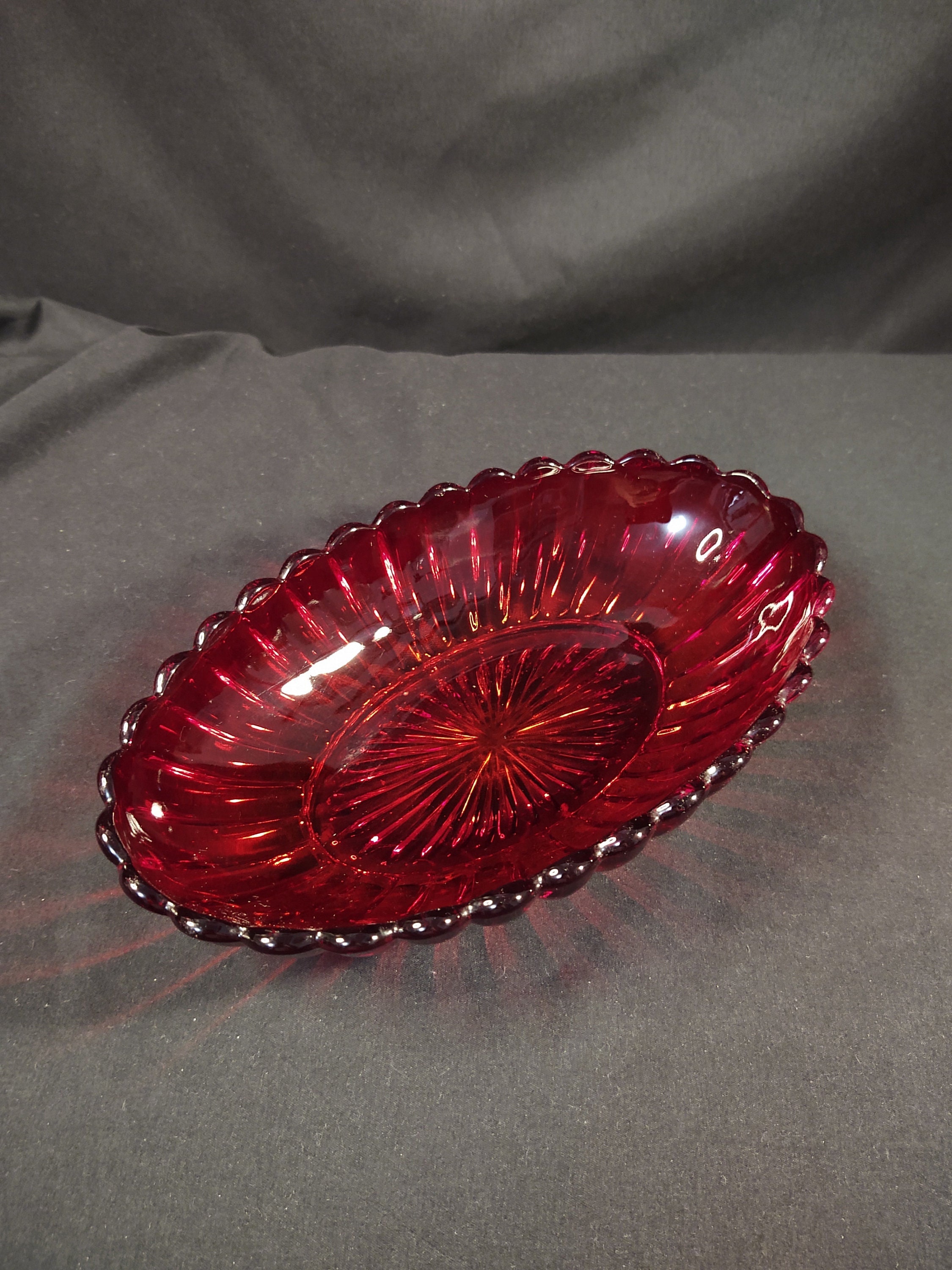 Real RED GLASS Bowl Rich Translucent Pressed Glass Bowl -  Israel