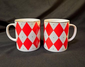 Williams-Sonoma Red Diamond Harlequin Coffee Mug Pair