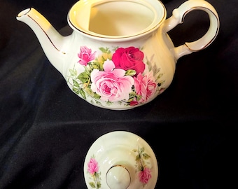 Sadler Pink Cabbage Rose Teapot