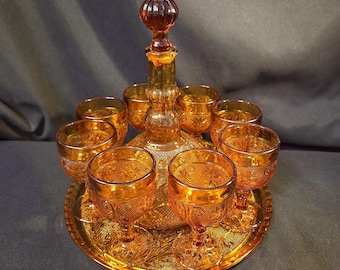 Indiana Glass Amber Tiara Sandwich Decanter Set