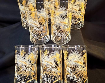Libbey Dried Flowers Glass Tumblers  Set of 8