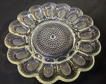 Indiana Glass Clear Hobnail Deviled Egg Dish with 15 Cups