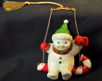 Lenox Swinging Snowman on a Candy Cane Ornament