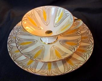 Schumann Arzberg Bavaria Porcelain Tea Trio with Tulip Motif