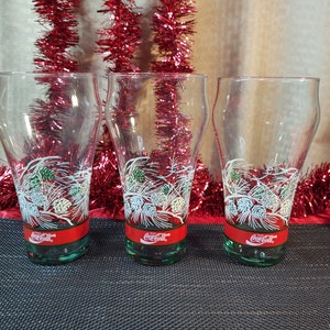 Coca Cola Christmas Pine Cones Glasses  Set of 3