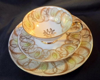 Schumann Bavaria Porcelain Rose/Scroll Tea Trio