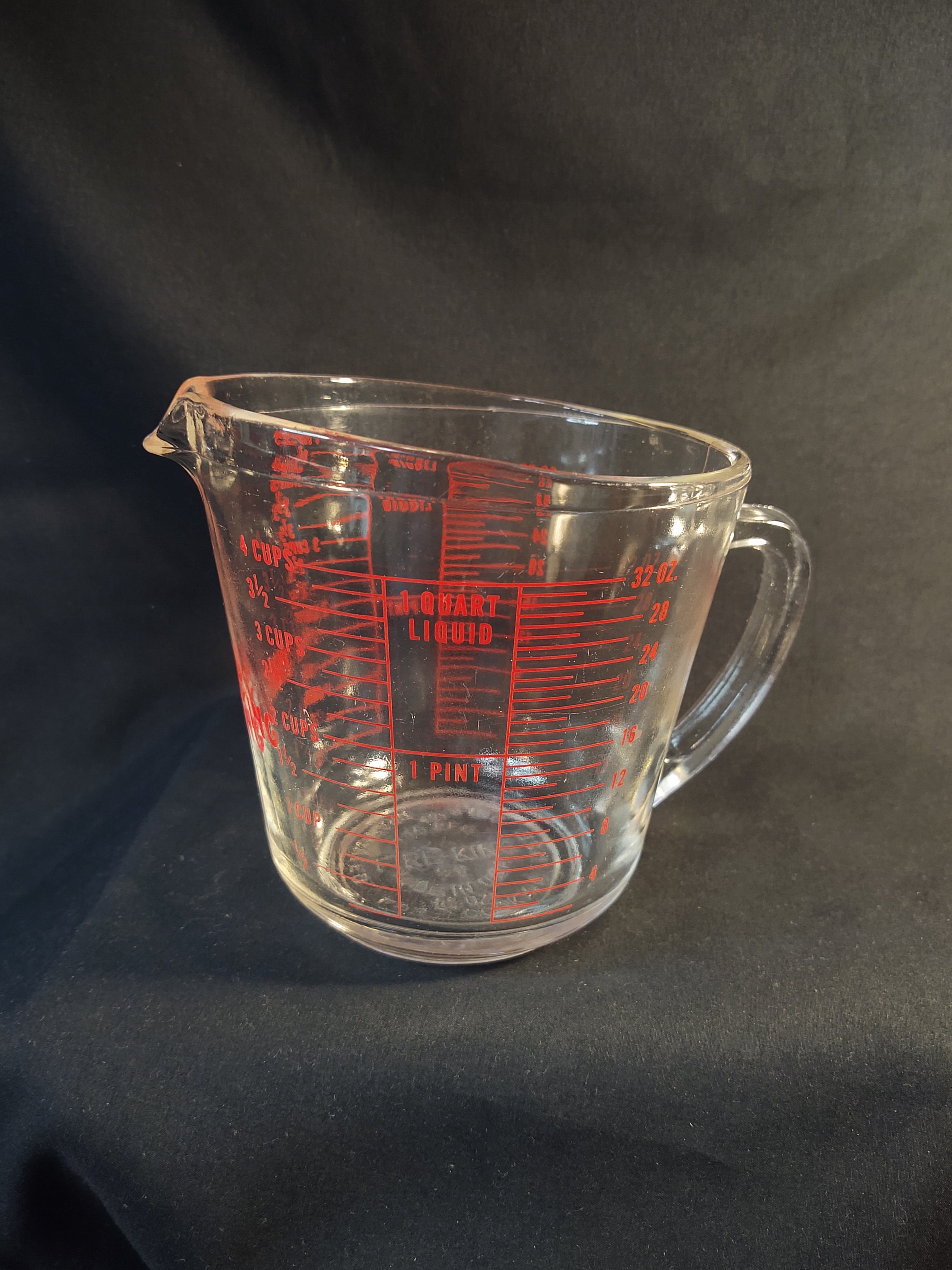 Set of 2 Shot Glass Measuring Cups - Liquid Heavy Glass with Letters - Red  