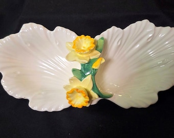 Yellow Daffodil Double Bowl Candy/Trinket Dish