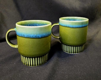 Green/Blue Drip Stoneware Stackable Mug Pair