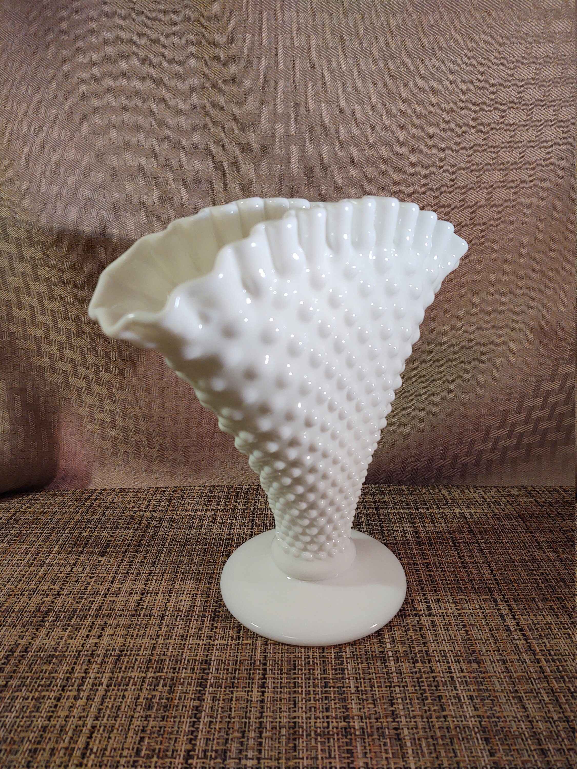 Fenton White Hobnail Fan Vase Etsy