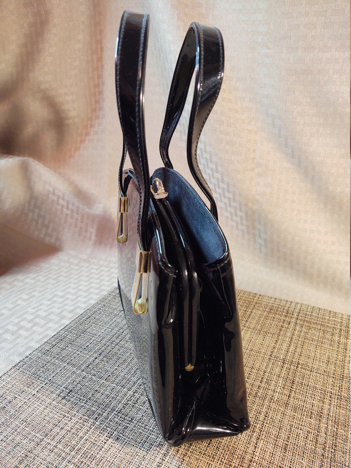 Cara Black Patent Leather Handbag | Etsy