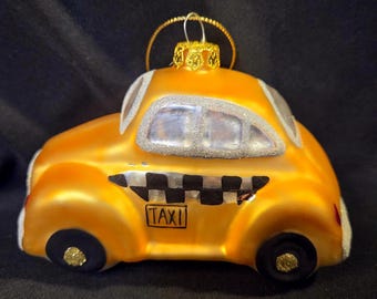 Yellow Taxi Cab Mercury Glass Ornament