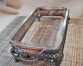 Fire-king Casserole Dish With Silverplate Stand - Etsy