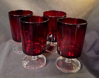 Cavalier Ruby Red Footed Water Goblets   Set of 4