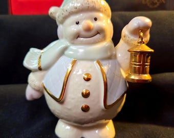 Porcelain Lenox Snowman with a Lantern Ornament
