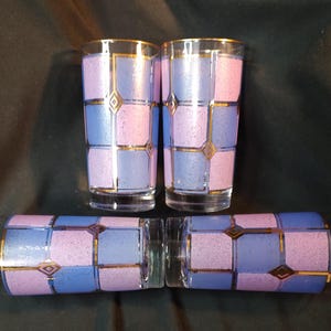 Libbey Blue/Purple Geometric Highball Glasses   Set of 4