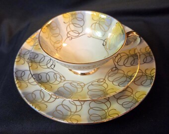 Schumann Arzberg Bavaria Blue/Yellow/Gold Tea Trio