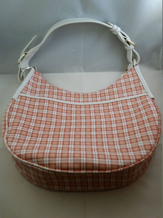 Coral and White Checkered Leather Purse by Lauren