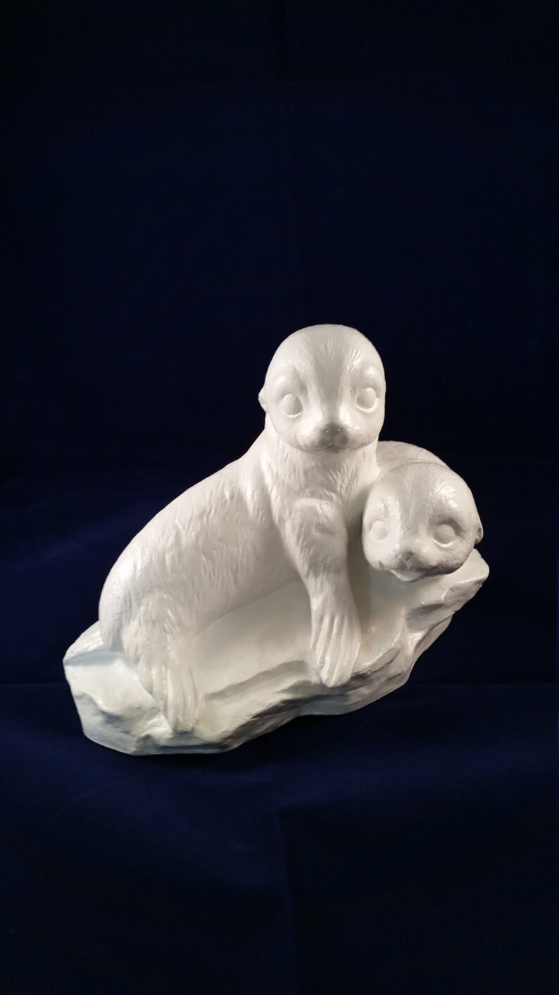 White Seal Pup Twins Figurine Etsy