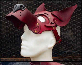 Red Leather Dog Mask, Adjustable Size, Multiple Styles, Colors, and Breeds | Costume, Accessory