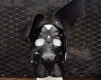 Black Leather Dog Mask, Adjustable Size, Multiple Styles, Colors, and Breeds | Costume, Accessory