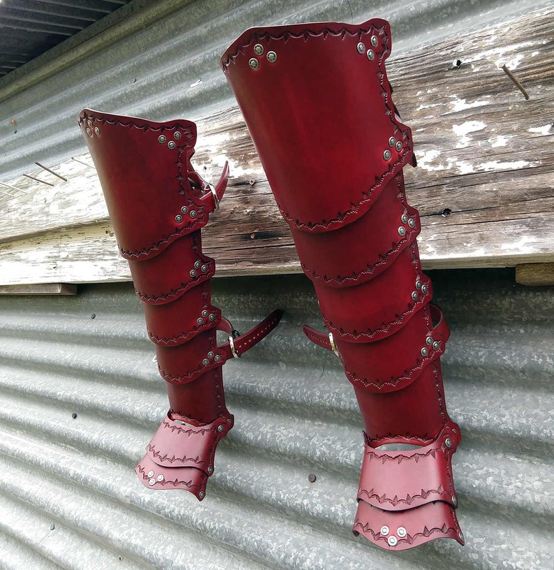 Leather Greaves, Set of Leg Armor Multiple Colors Cosplay, LARP image 6