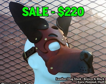 Brown & Black Leather Dog Mask: Adjustable Costume Accessory